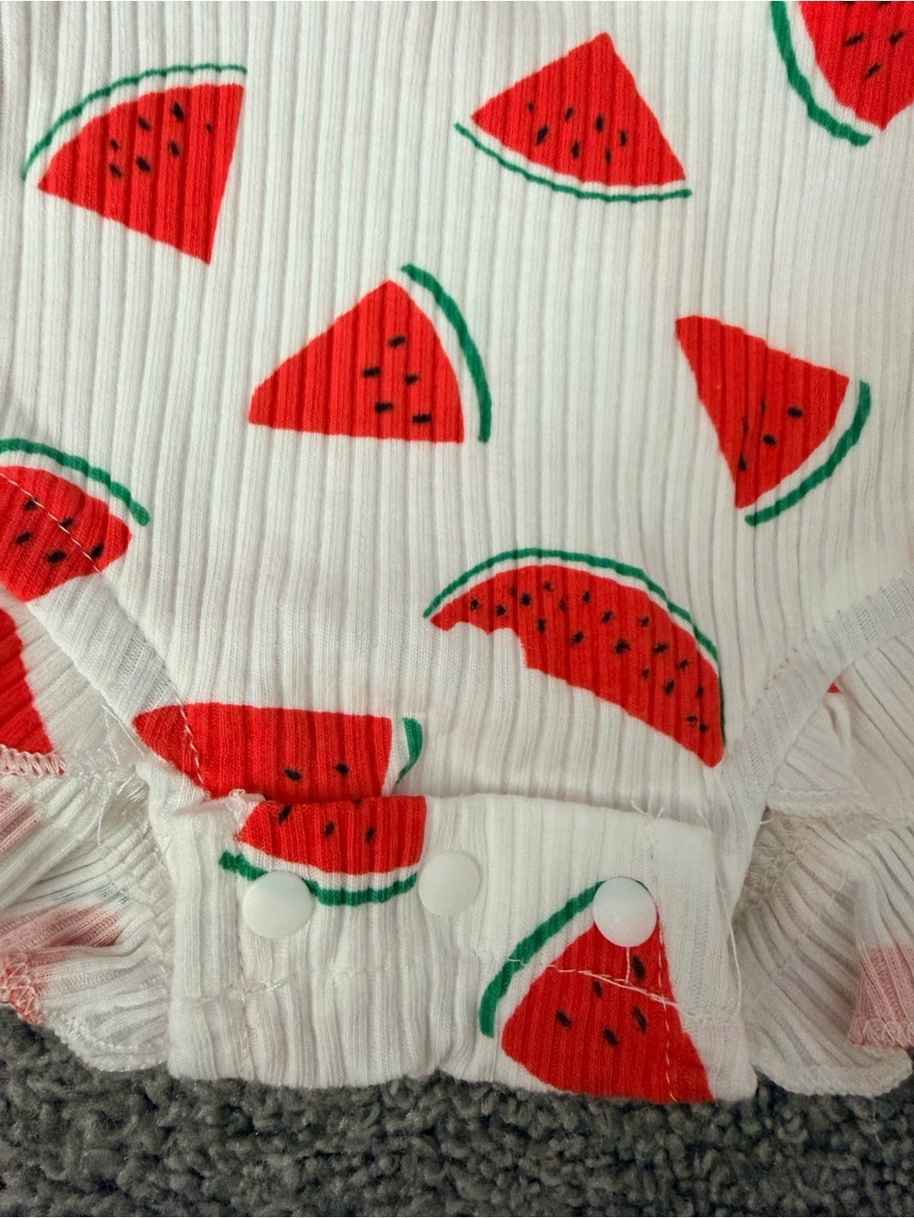 White Watermelon Print Ruffle One-Piece - Picture 3 of 8